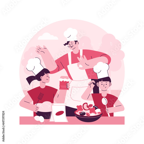 Cooking camp abstract concept vector illustration. Culinary education for kids, young chief course, cooking camp equipment, children summer vacation idea, eating outdoors abstract metaphor.