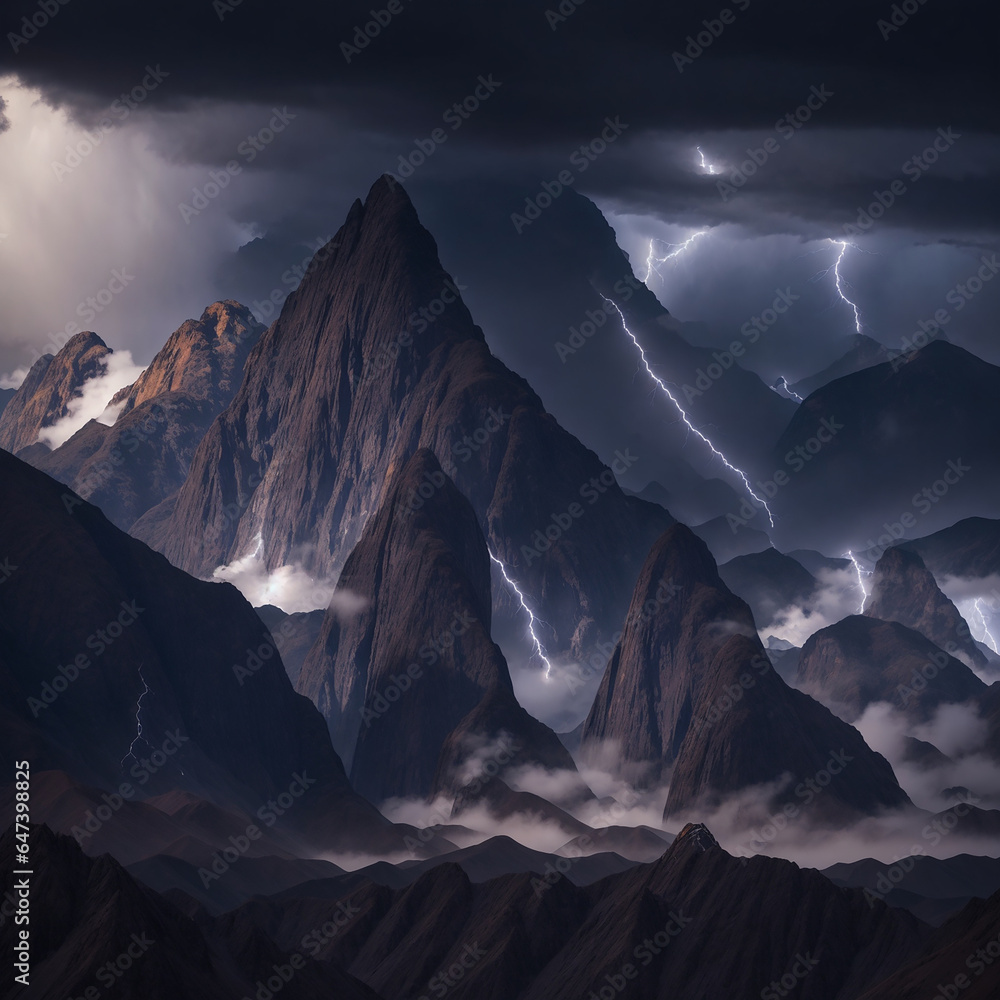 Fototapeta premium a photo-realistic aerial view of fjords, with towering cliffs rising from the deep blue waters and waterfalls cascading down into the fjords - AI Generative