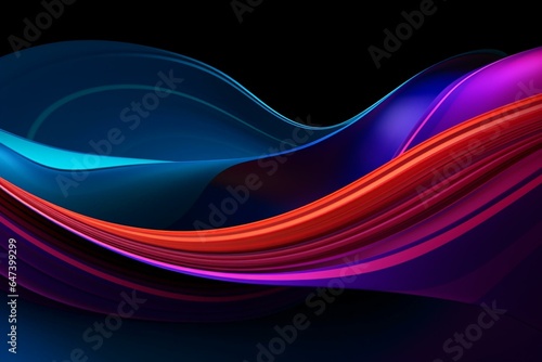 Abstract, dynamic design with vibrant neon lines undulating in the dark. Generative AI