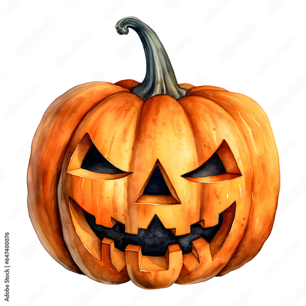 Halloween pumpkins clip art watercolor illustration, Jack O Lantern, Generative AI Halloween pumpkins clip art watercolor illustration, Jack O Lantern, Generative AI