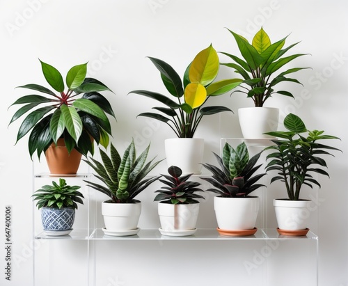 Collection of various houseplants displayed in ceramic pots