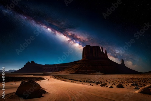 Craft an awe-inspiring, super-detailed view of a starry night over a vast, untouched desert. The night sky should be a tapestry of stars, with each one shining brilliantly against the inky darkness. T