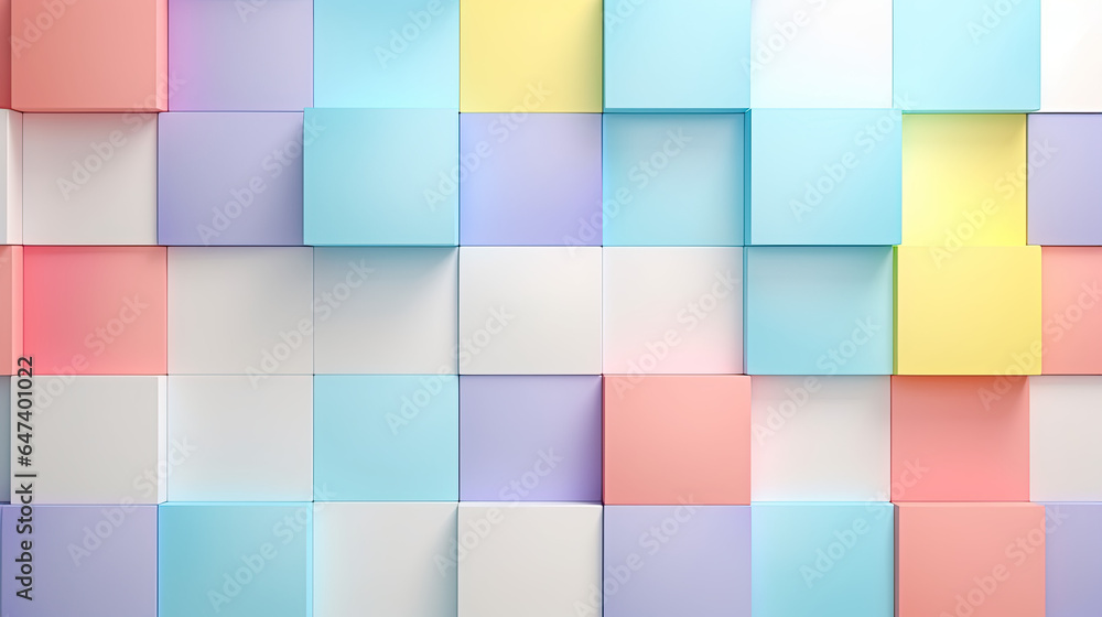 
Abstract bright geometric pastel colors colored 3d gloss texture wall with squares and rectangles background banner illustration panorama long, textured wallpaper. Generative Ai