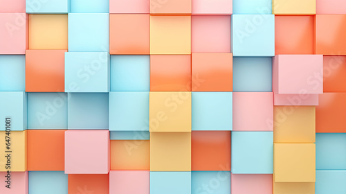  Abstract bright geometric pastel colors colored 3d gloss texture wall with squares and rectangles background banner illustration panorama long, textured wallpaper. Generative Ai