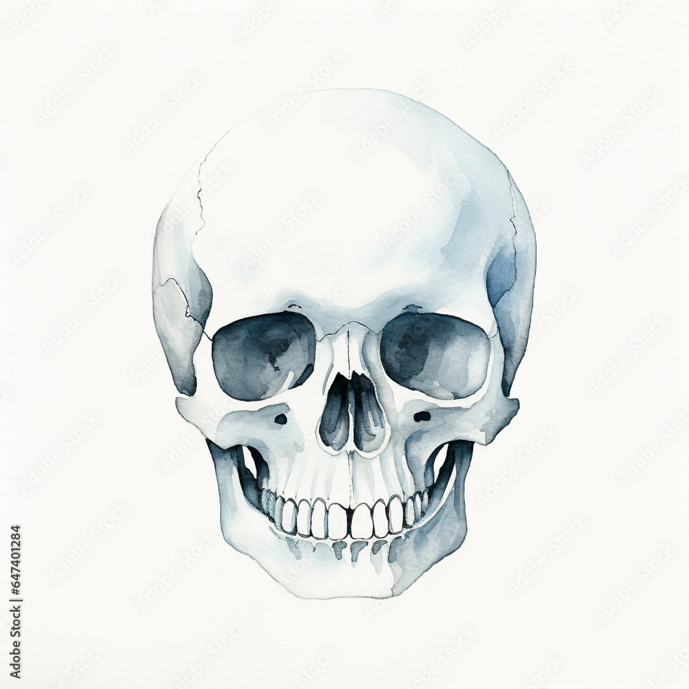 Fototapeta premium white human skull watercolor illustration clip art isolated on white background