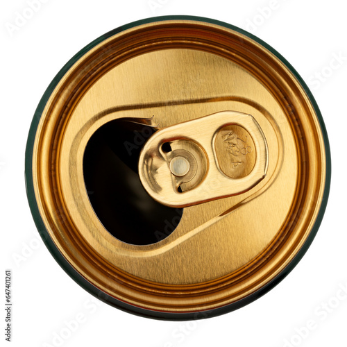 a tin can of lemonade or beer with an open lock, isolated