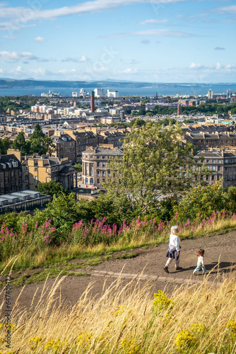 grandmother and niece walking in the beautiful city of Edinburgh