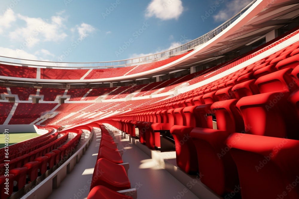 Stadium tier with red seats. Generative AI