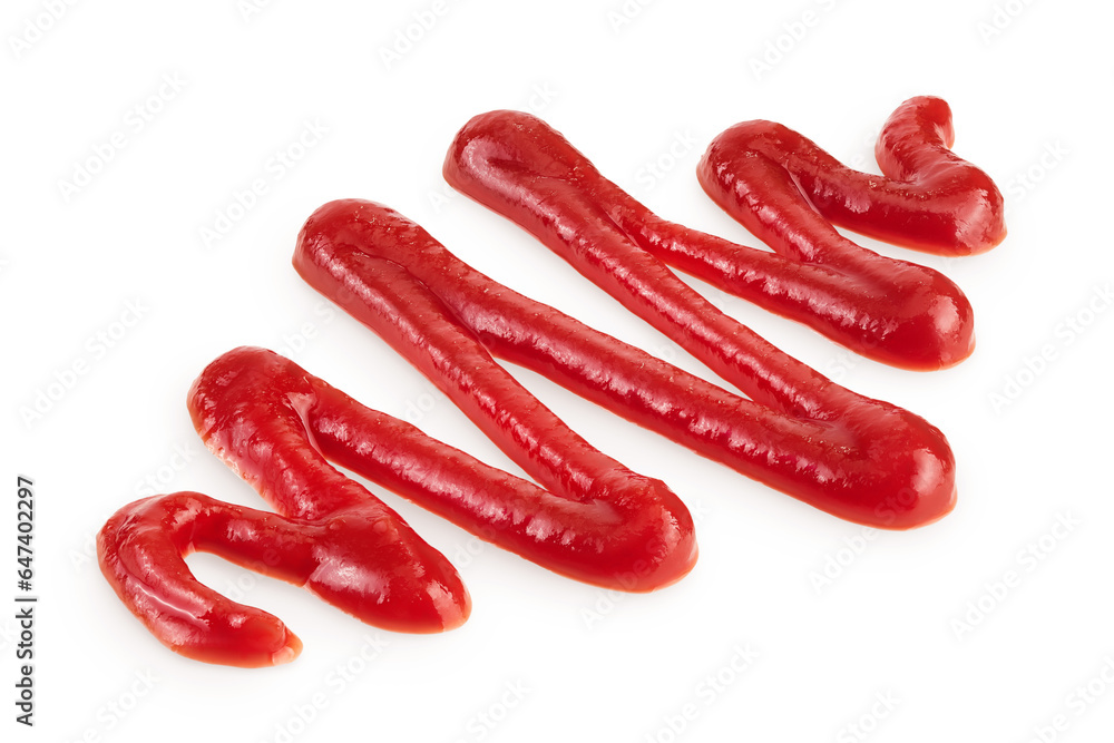 Red tomato sauce or ketchup isolated on white background . Top view. Flat lay Red tomato sauce or ketchup isolated on white background . Top view. Flat lay