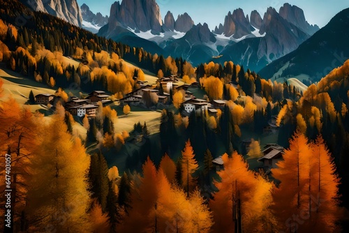 an image of the a beautiful mountain range during a vibrant autumn day - AI Generative
