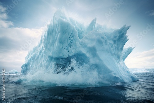 Arctic iceberg melting, causing rising sea levels. Generative AI