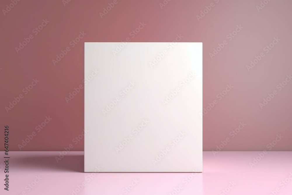 Isolated white cube on geometric background, minimal display stand for presentations. Generative AI