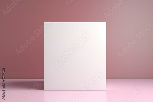 Isolated white cube on geometric background, minimal display stand for presentations. Generative AI