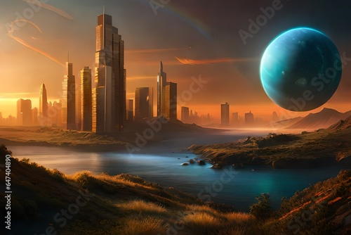 sunset over city
