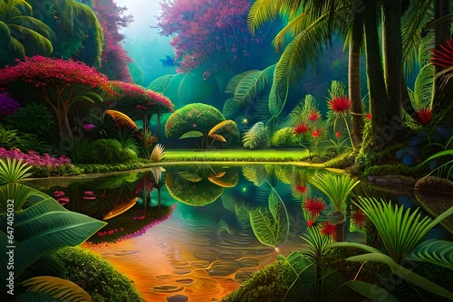 tropical island with tropical plants