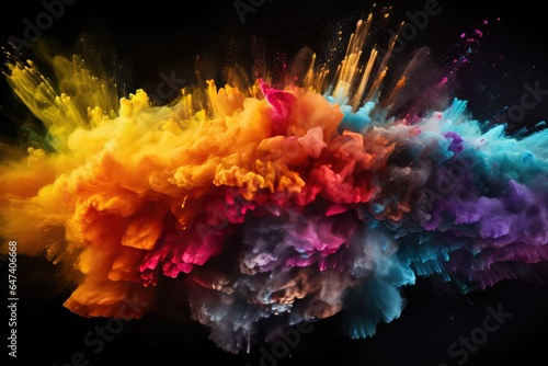 Colored powder explosion abstract closeup of dust splash