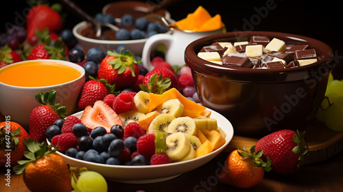 chocolate cake with fresh berries and nuts