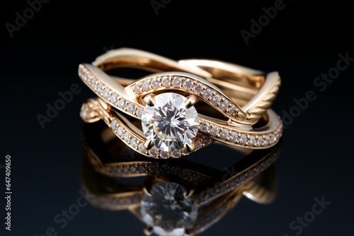 Diamond ring with intertwined solitaire and eternity band. Generative AI