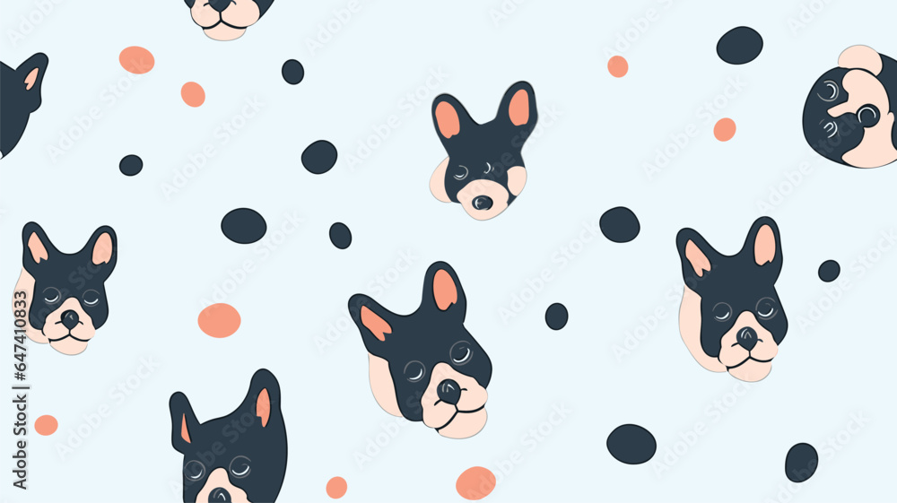 Pattern with French Bulldog and canine tracks Pattern with French Bulldog and canine tracks