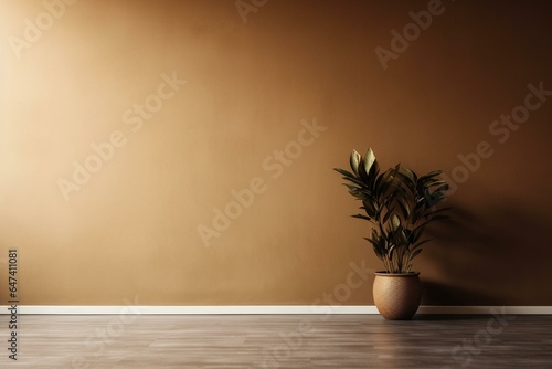 Plant in vacant room with brown wall. Generative AI
