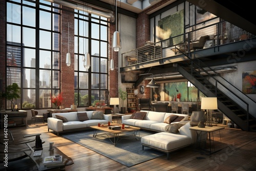 A contemporary 3D artwork showcasing a stylish urban loft. Generative AI