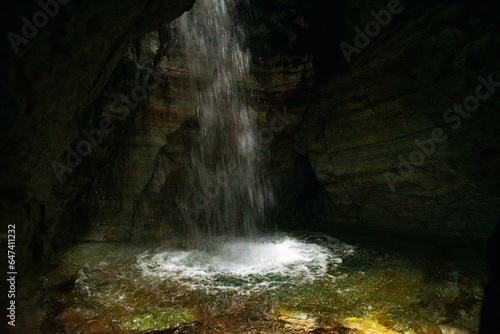 Waterfall in a cave. Trollkirka in Molde.  photo