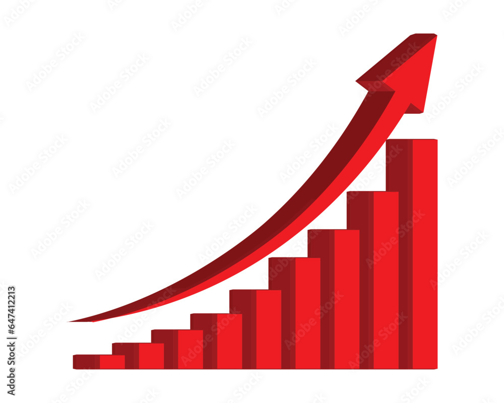Growing business 3d red arrow on white. Profit red arrow, Vector illustration.Business concept, growing chart. Concept of sales symbol icon with arrow moving up. Economic Arrow With Growing Trend. Growing business 3d red arrow on white. Profit red arrow, Vector illustration.Business concept, growing chart. Concept of sales symbol icon with arrow moving up. Economic Arrow With Growing Trend.
