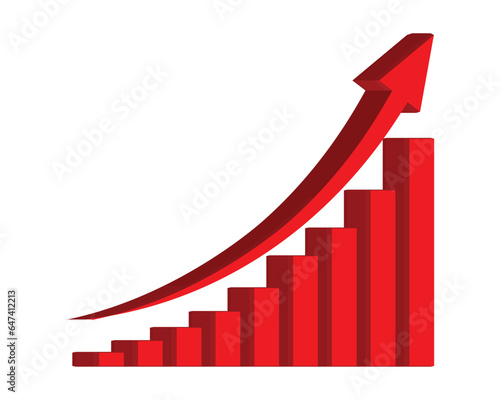 Growing business 3d red arrow on white. Profit red arrow, Vector illustration.Business concept, growing chart. Concept of sales symbol icon with arrow moving up. Economic Arrow With Growing Trend.
