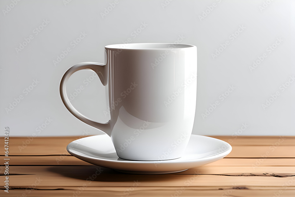 Premium Realistic White Mug Mockup on Wooden Table - High-Quality, Logo-Free Premium Realistic White Mug Mockup on Wooden Table - High-Quality, Logo-Free