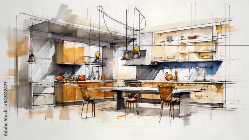 modern interior of kitchen 3d