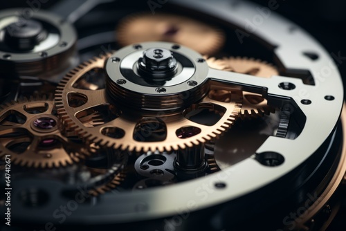 Wallpaper Mural Reliable industrial mechanical gears macro cogs inside clock in motion in structured well-organized connected watch mechanism meshing parts together in precise manner and thoughtfully crafted synergy Torontodigital.ca
