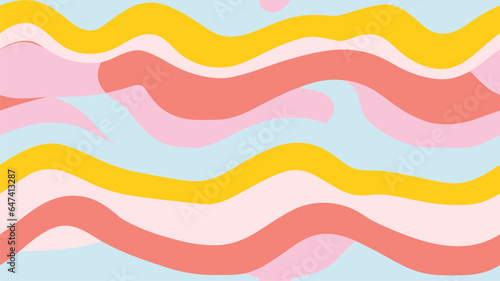 Retro 60s style rainbow seamless pattern with pastel color stripes. Pink wave cartoon background.