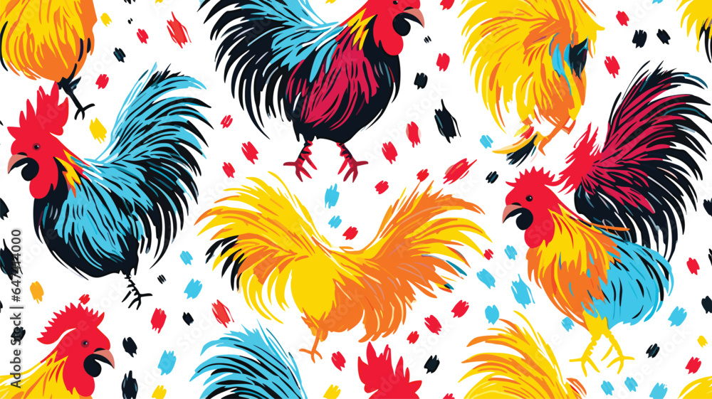 Set roosters in a pop art style