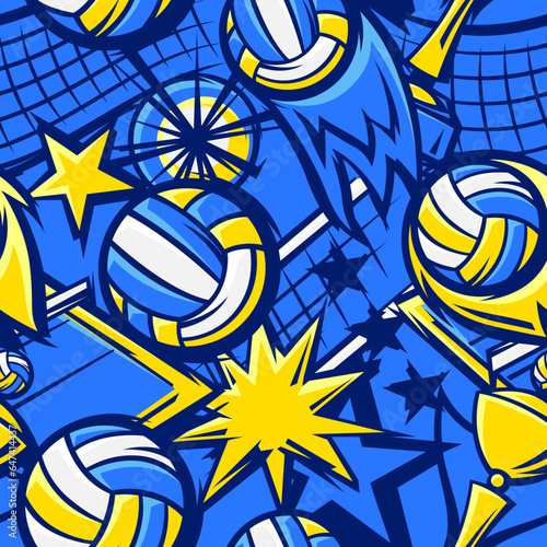 Pattern with volleyball items. Sport club illustration.