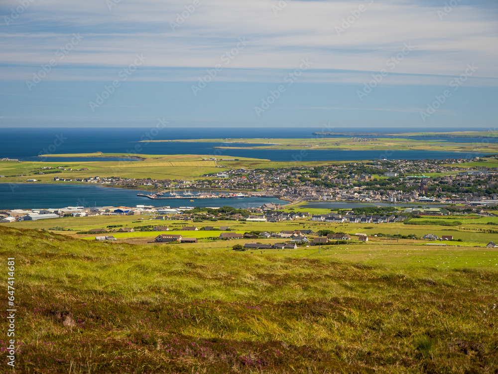 View of Kirkwall, Mainland, Orkney from the top of Wideford Hill on a sunny day View of Kirkwall, Mainland, Orkney from the top of Wideford Hill on a sunny day