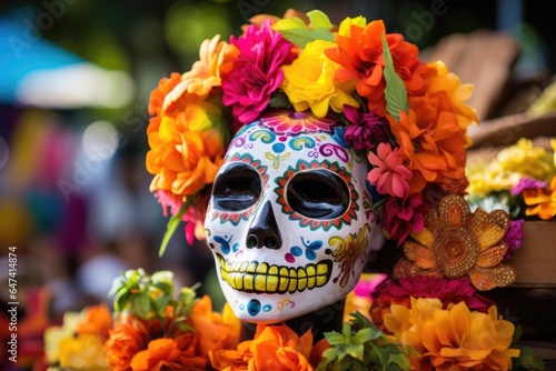 Vibrant Skull with Flower Crown