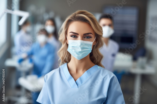 female doctor in medical mask and gloves at dental clinic, medicine concept © Anna
