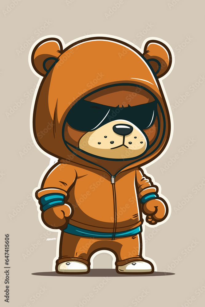 A drawn cool, rebellious young bear