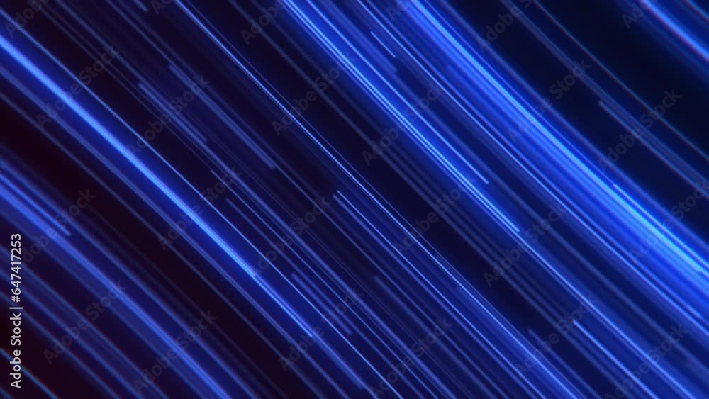 Abstract motion background with glowing blue neon lines moving diagonally across the frame at high speed. This trendy gaming background animation is full HD and a seamless loop.