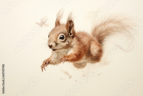 Playful drawing of young squirrel against plain backdrop. Generative AI © Aisha