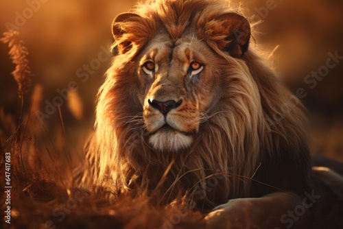Regal Majesty: Close-Up Lion Portrait - AI Generated © AnimalAI