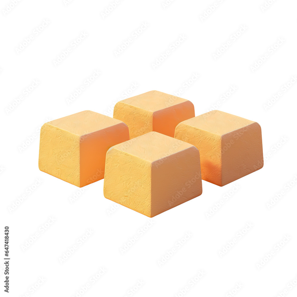 Isolated on a transparent background a realistic 3D rendering of three yellow lock paving bricks
