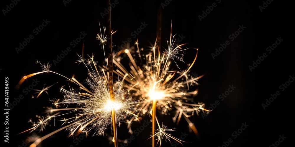 sparkler on a black background, Christmas and new year eve celebration, spark isolated mockup overlay