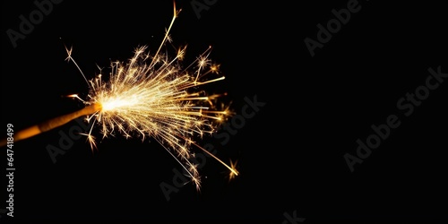 Tela sparkler on a black background, Christmas and new year eve celebration, spark is