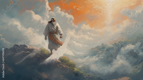 Prophet Elijah on Mount Horeb, bible story, Old Testament, generative ai. photo