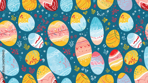 Easter eggs with ornament, vector seamless pattern