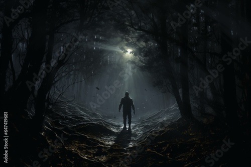 A person abducted in forest at night. Generative AI
