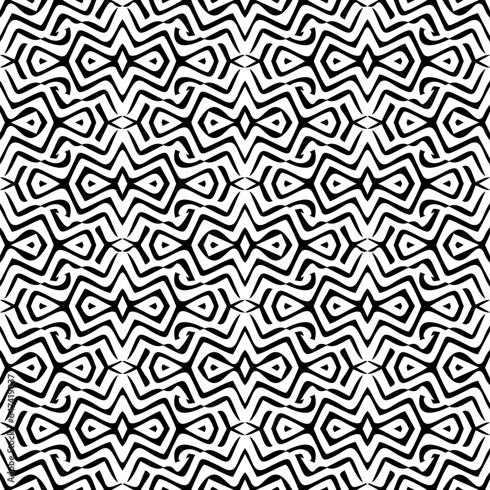 Seamless pattern with ethnic motifs in black and white Seamless pattern with ethnic motifs in black and white