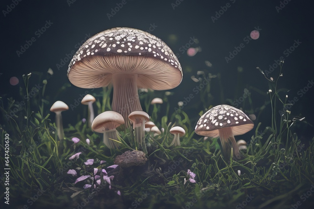 Fototapeta premium Mushroom and flowers 
