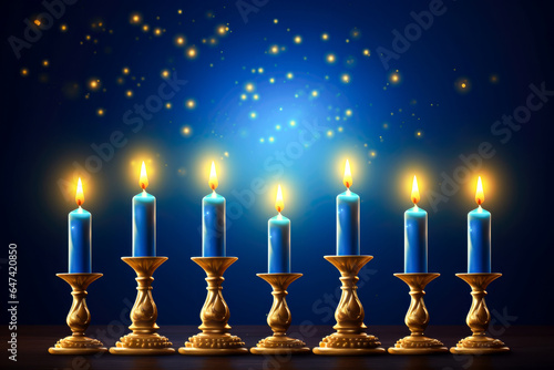 Image of jewish holiday Hanukkah background with menorah (traditional candelabra) and burning candles